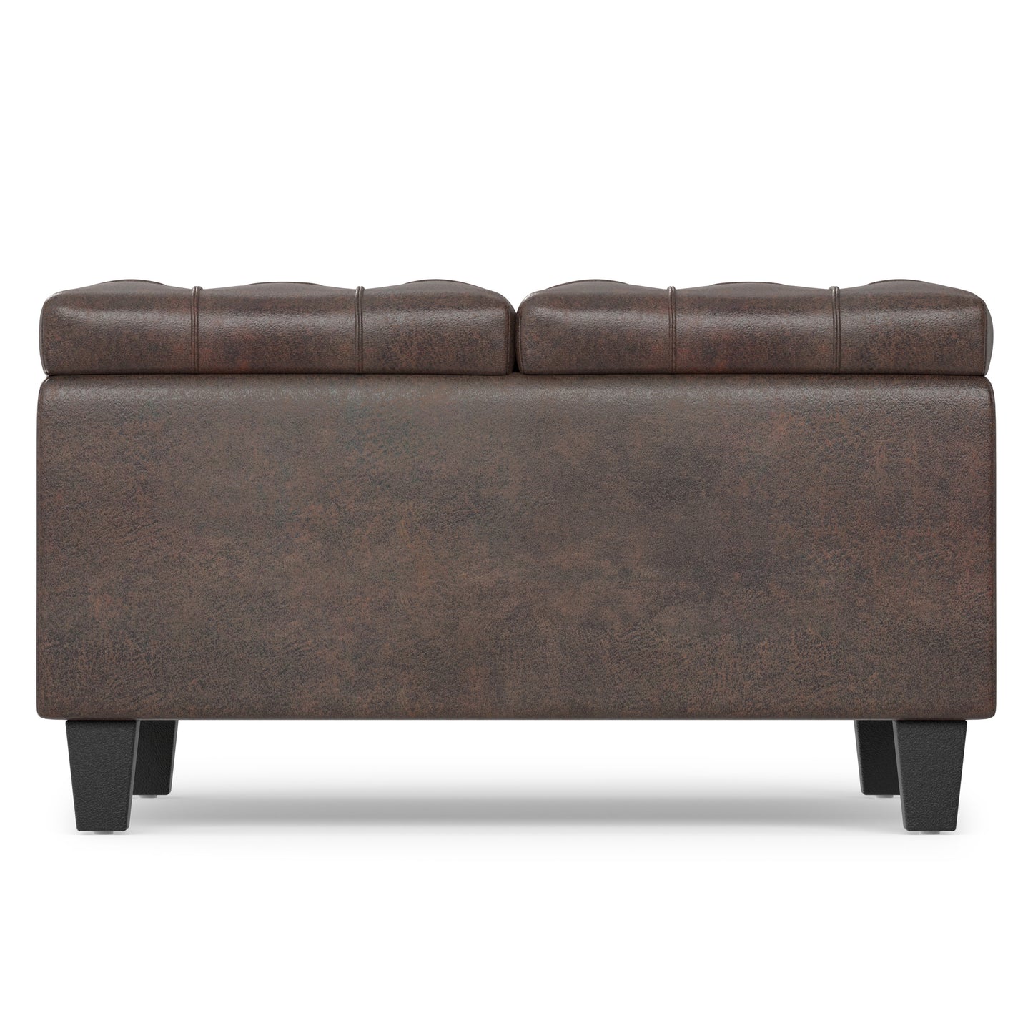 Distressed Brown Distressed Vegan Leather | Harrison Small Square Coffee Table Storage Ottoman in Distressed Vegan Leather