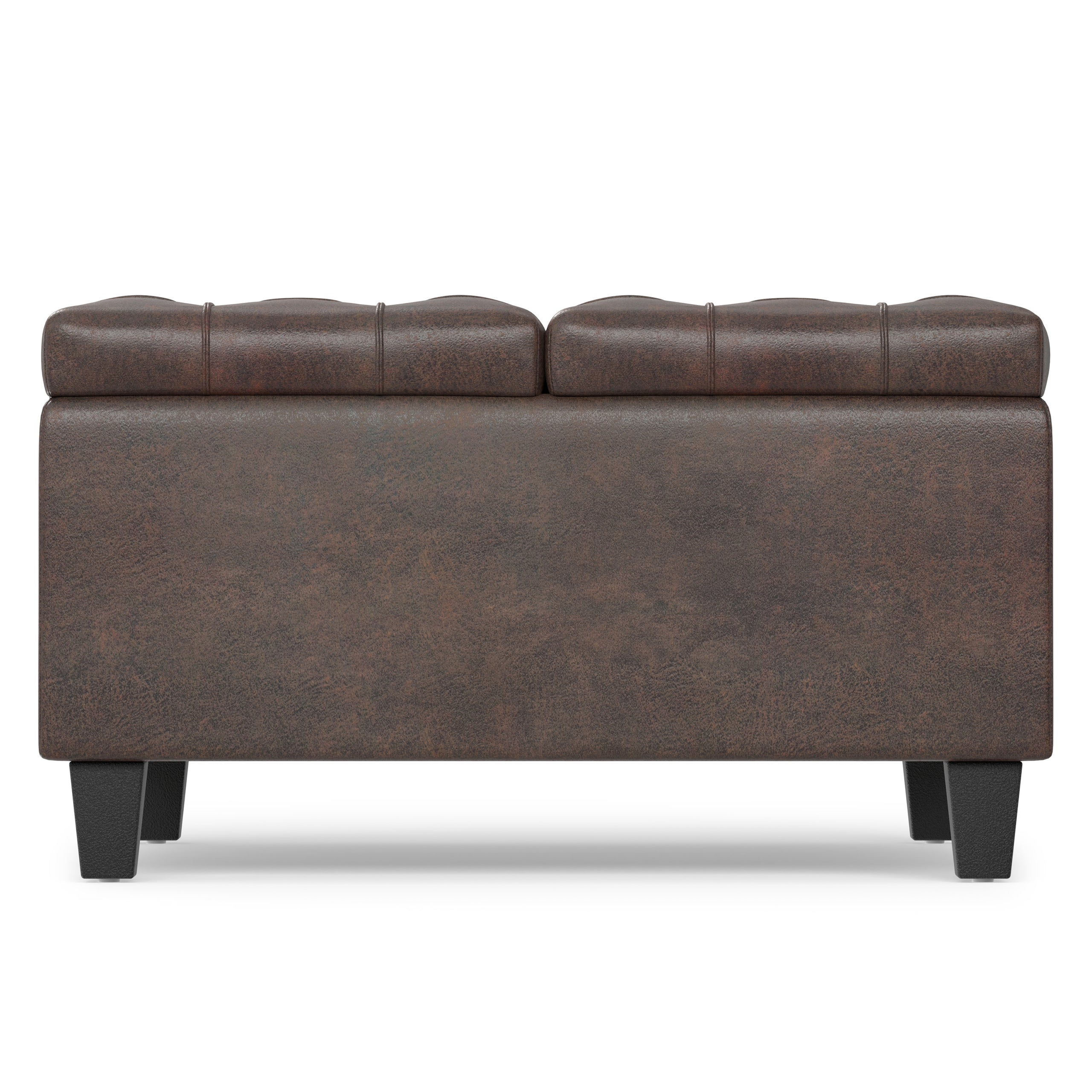Distressed Brown Distressed Vegan Leather | Harrison Small Square Coffee Table Storage Ottoman in Distressed Vegan Leather