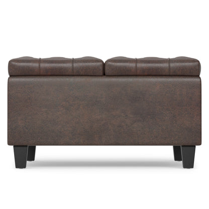 Distressed Brown Distressed Vegan Leather | Harrison Small Square Coffee Table Storage Ottoman in Distressed Vegan Leather