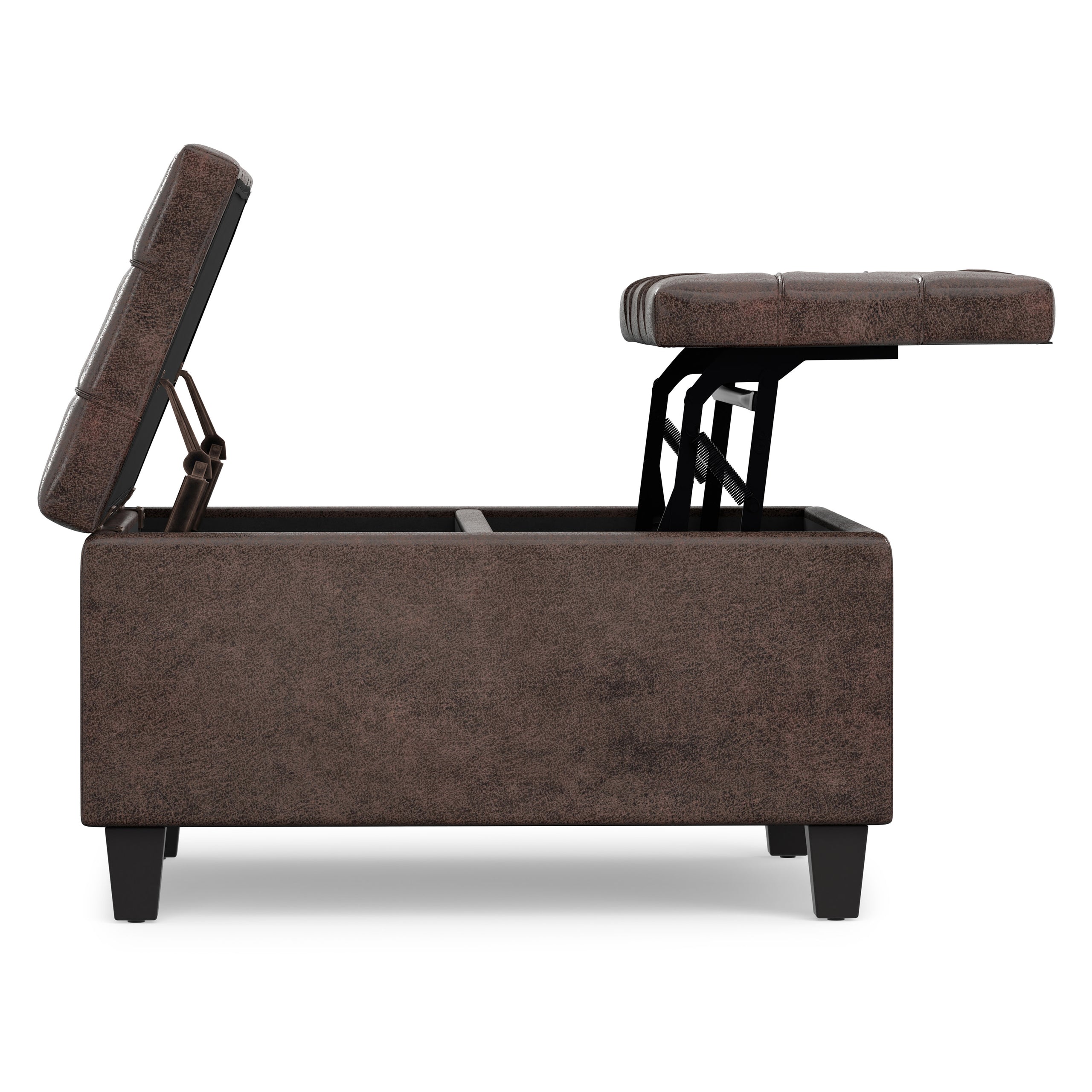 Distressed Brown Distressed Vegan Leather | Harrison Small Square Coffee Table Storage Ottoman in Distressed Vegan Leather