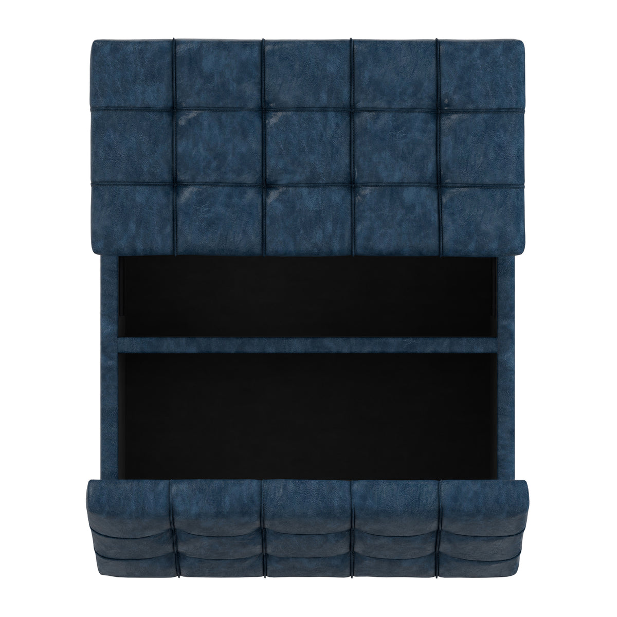 Denim Blue Vegan Leather | Harrison Small Square Coffee Table Storage Ottoman in Vegan Leather