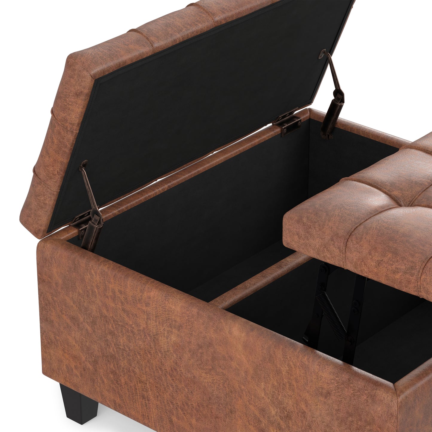 Distressed Saddle Brown Distressed Vegan Leather | Harrison Small Square Coffee Table Storage Ottoman in Distressed Vegan Leather