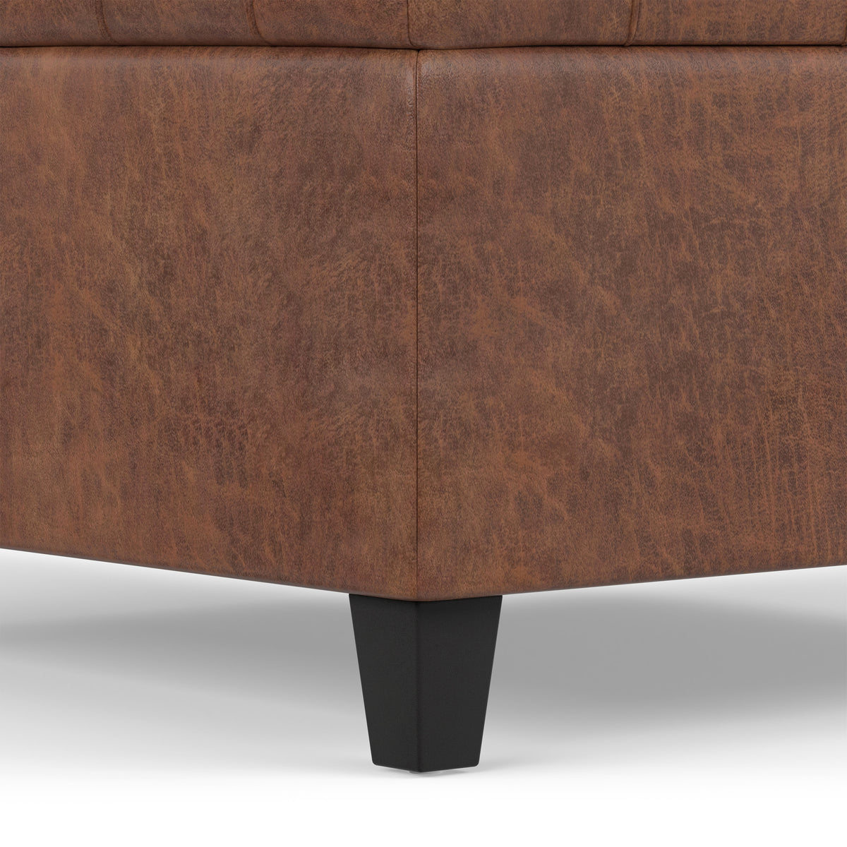 Distressed Saddle Brown Distressed Vegan Leather | Harrison Small Square Coffee Table Storage Ottoman in Distressed Vegan Leather