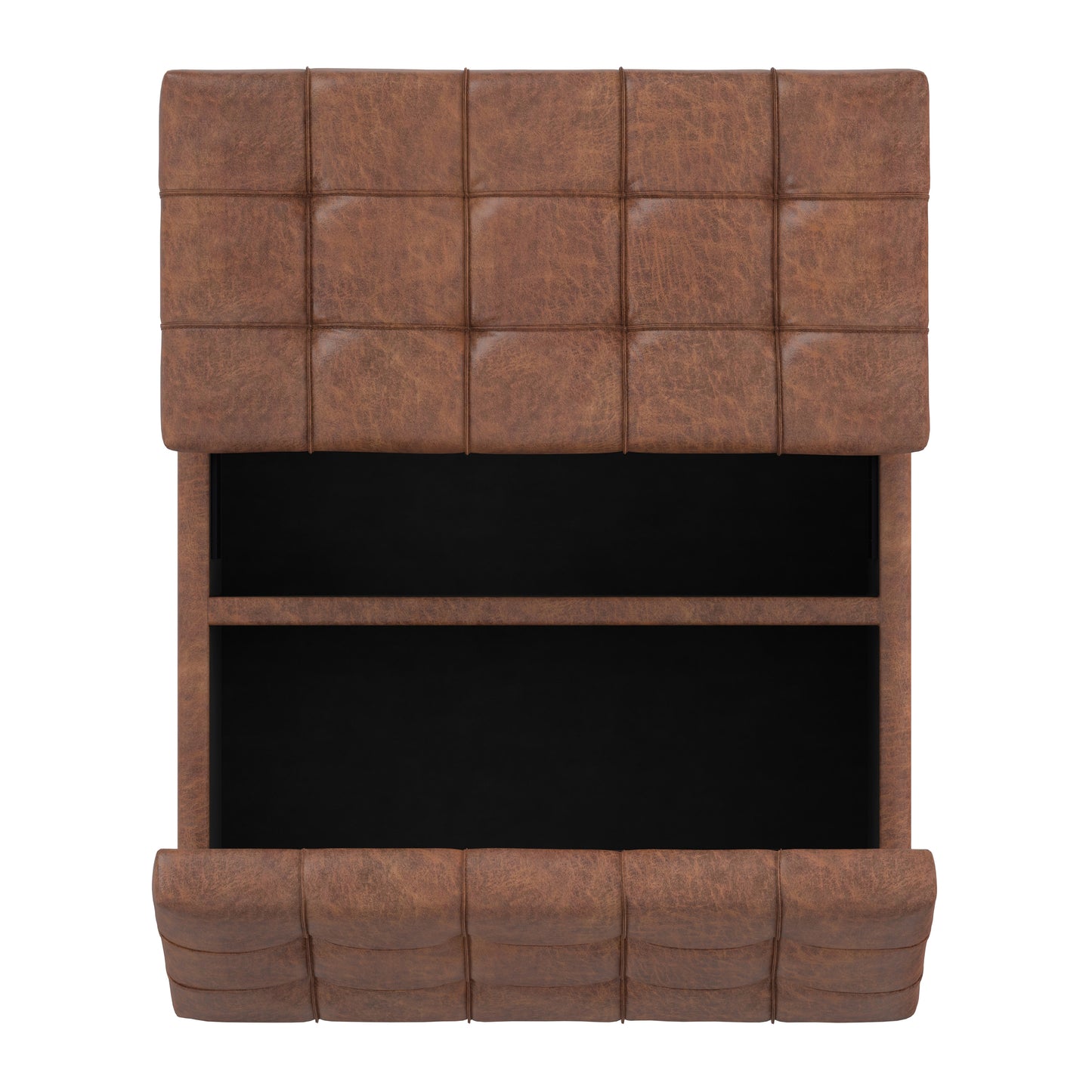 Distressed Saddle Brown Distressed Vegan Leather | Harrison Small Square Coffee Table Storage Ottoman in Distressed Vegan Leather