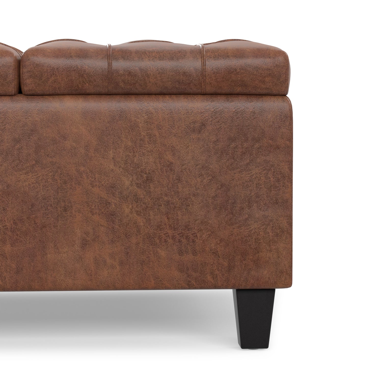 Distressed Saddle Brown Distressed Vegan Leather | Harrison Small Square Coffee Table Storage Ottoman in Distressed Vegan Leather