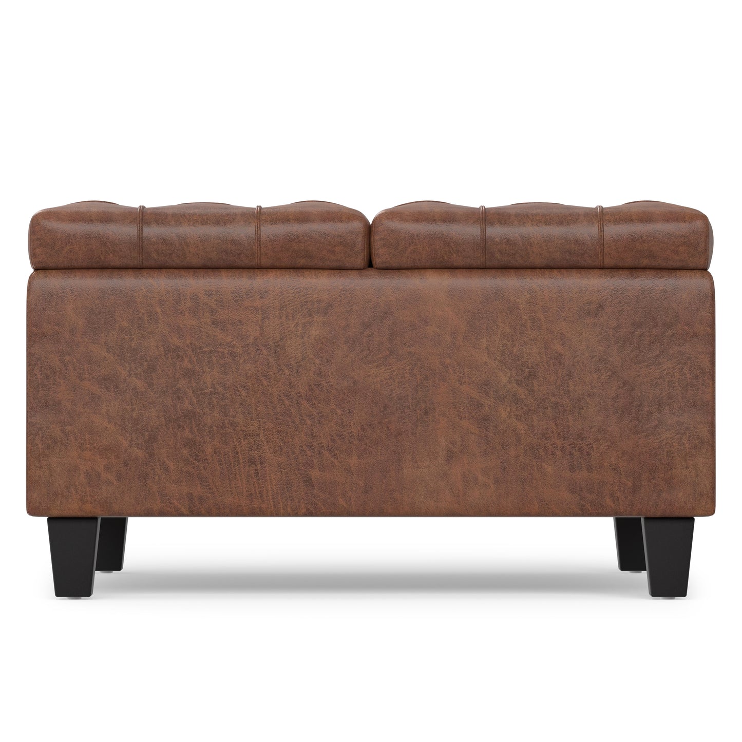 Distressed Saddle Brown Distressed Vegan Leather | Harrison Small Square Coffee Table Storage Ottoman in Distressed Vegan Leather