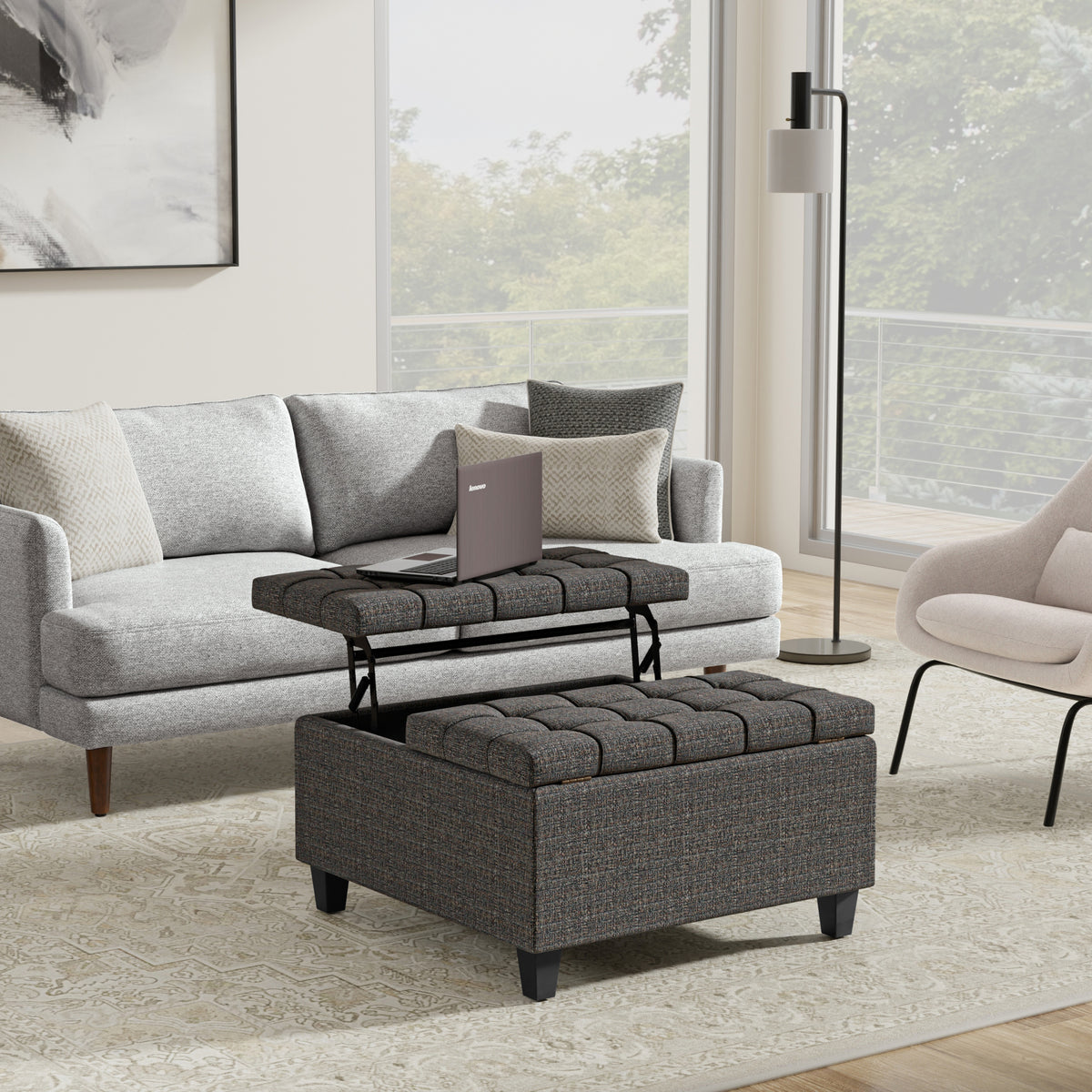 Ebony Tweed Style Fabric | Harrison Small Square Coffee Table Storage Ottoman