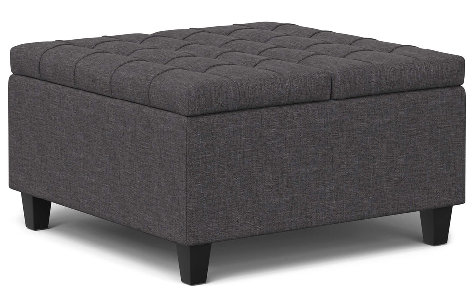 Slate Grey Linen Style Fabric | Harrison Small Square Coffee Table Storage Ottoman