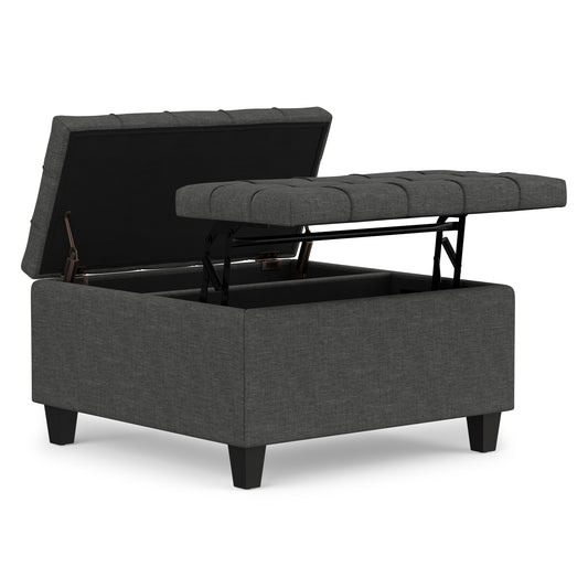 Slate Grey Linen Style Fabric | Harrison Small Square Coffee Table Storage Ottoman