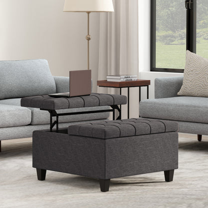 Slate Grey Linen Style Fabric | Harrison Small Square Coffee Table Storage Ottoman