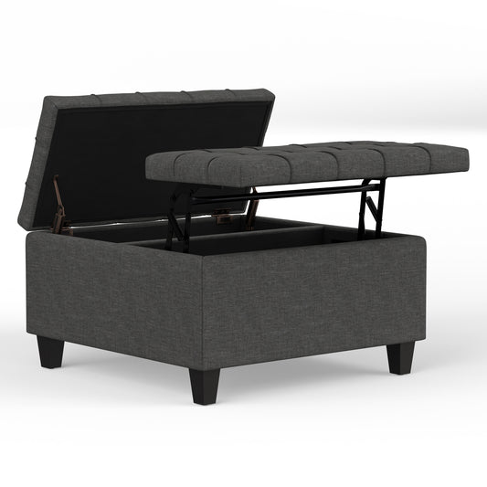 Slate Grey Linen Style Fabric | Harrison Small Square Coffee Table Storage Ottoman