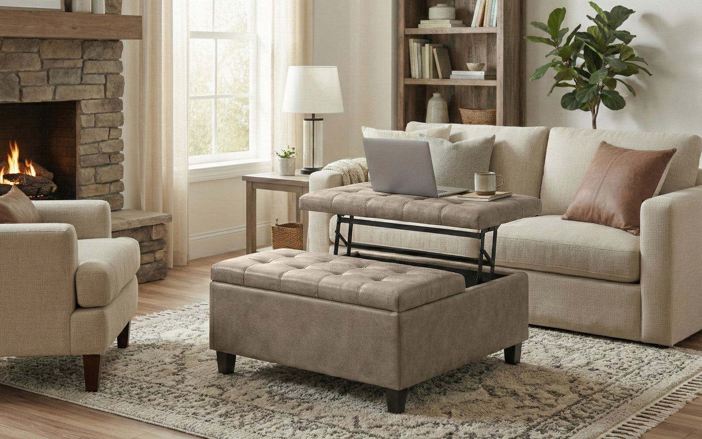 Distressed Smoky Grey Brown Distressed Vegan Leather | Harrison Coffee Table Storage Ottoman