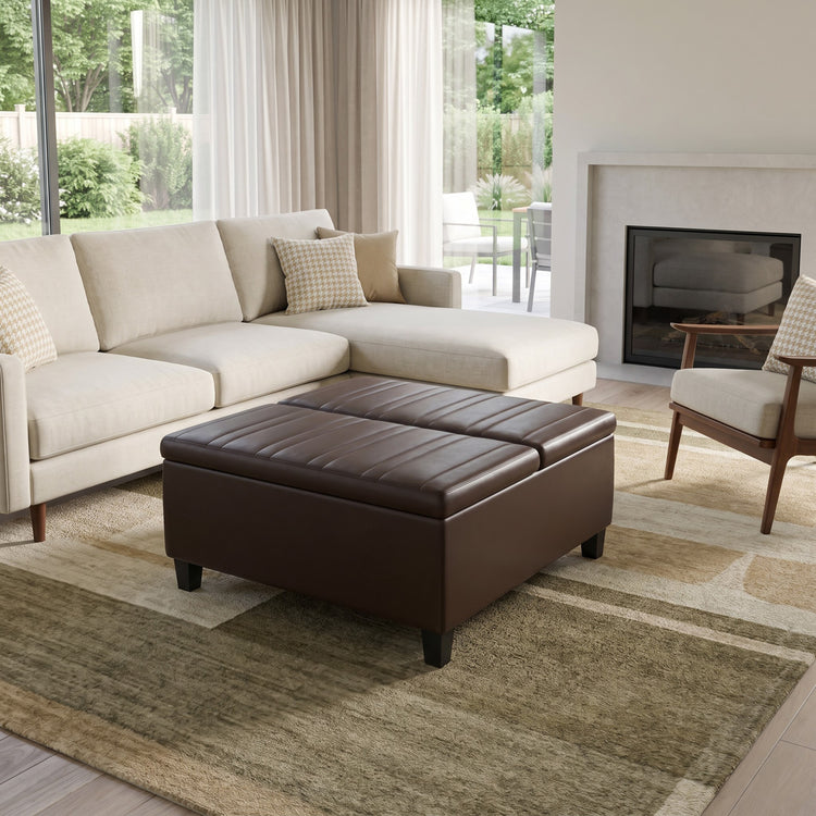Chocolate Brown Vegan Leather | Ellis Coffee Table Storage Ottoman