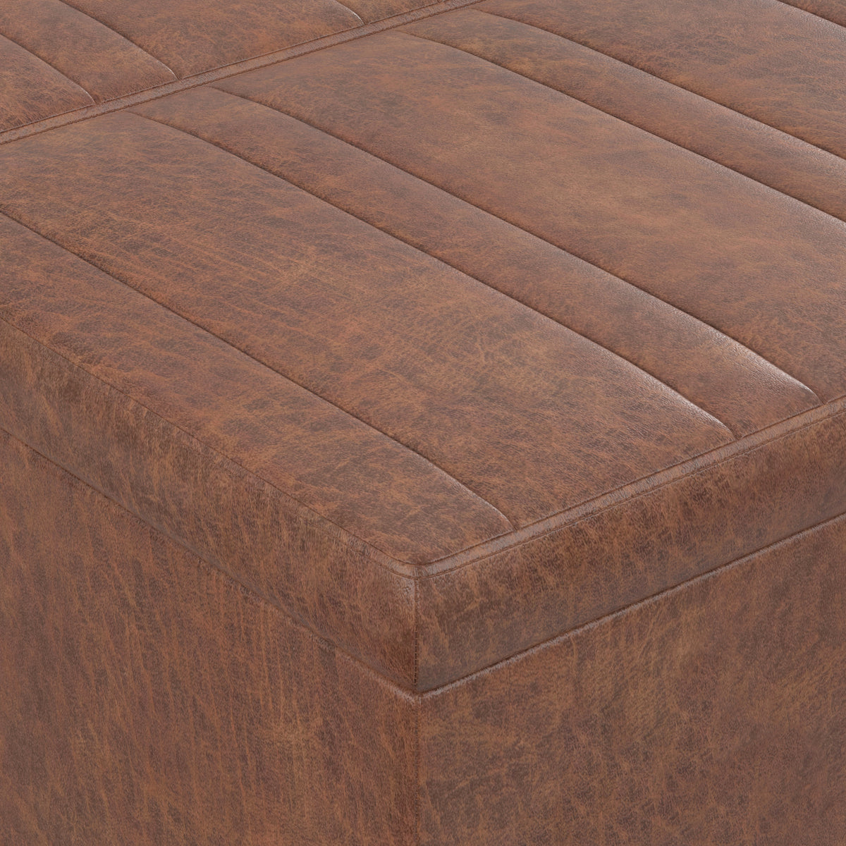 Distressed Saddle Brown Distressed Vegan Leather | Ellis Table Ottoman in Distressed Vegan Leather