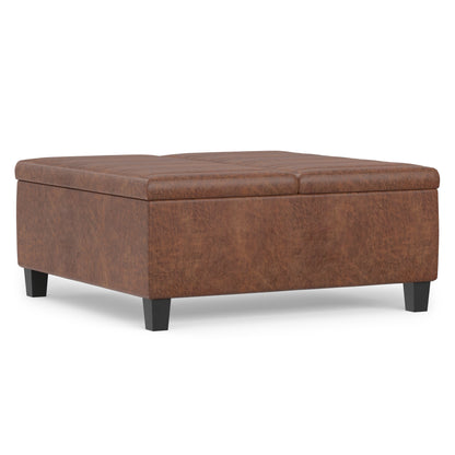 Distressed Saddle Brown Distressed Vegan Leather | Ellis Table Ottoman in Distressed Vegan Leather
