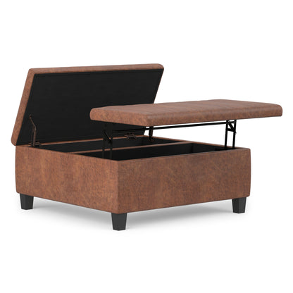 Distressed Saddle Brown Distressed Vegan Leather | Ellis Table Ottoman in Distressed Vegan Leather