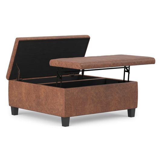 Distressed Saddle Brown Distressed Vegan Leather | Ellis Table Ottoman in Distressed Vegan Leather