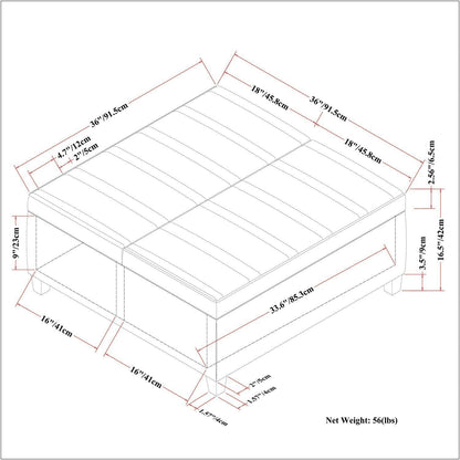 Stone Grey Vegan Leather | Ellis Coffee Table Storage Ottoman