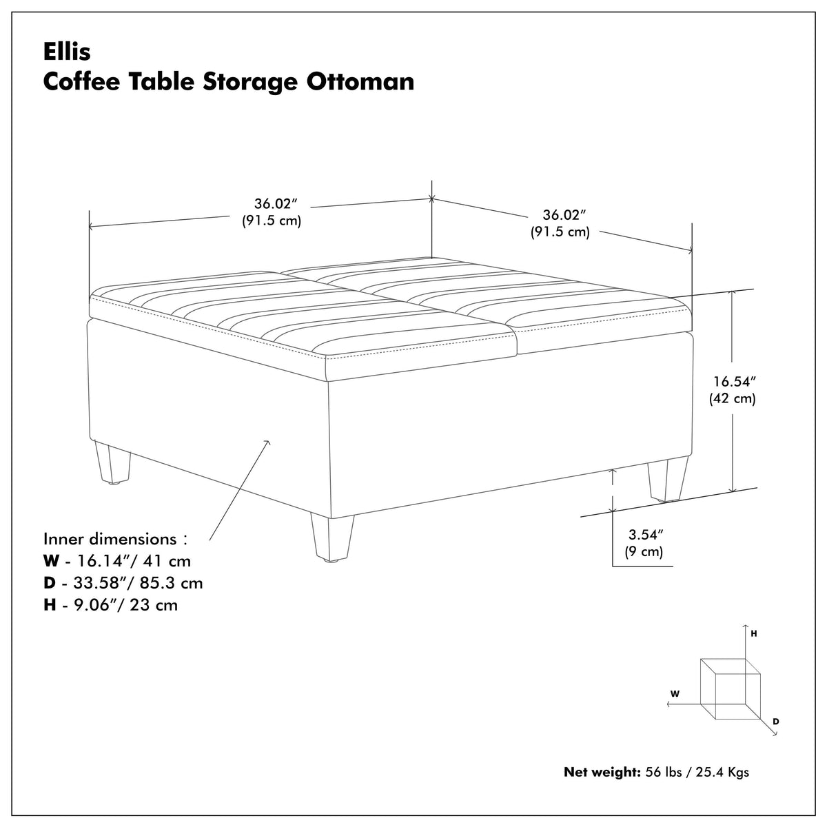 Stone Grey Vegan Leather | Ellis Coffee Table Storage Ottoman