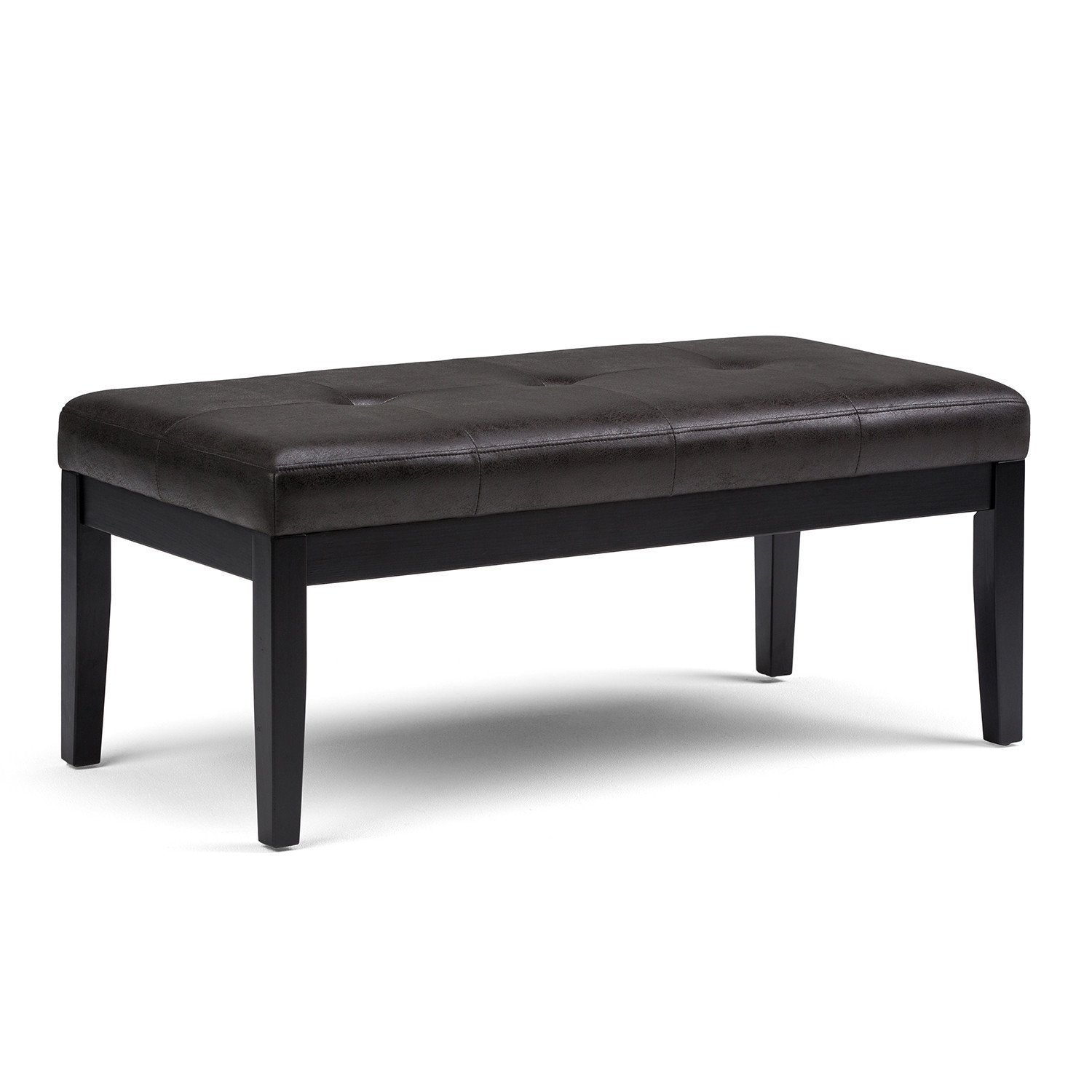 Distressed Black Distressed Vegan Leather | Lacey Tufted Ottoman Bench