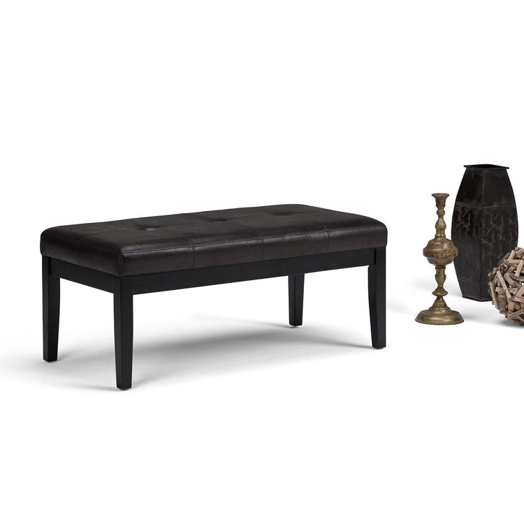 Distressed Black Distressed Vegan Leather | Lacey Tufted Ottoman Bench