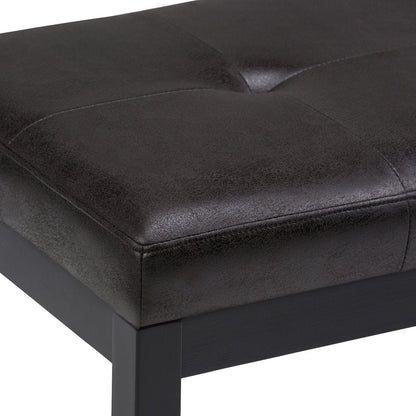 Distressed Black Distressed Vegan Leather | Lacey Tufted Ottoman Bench