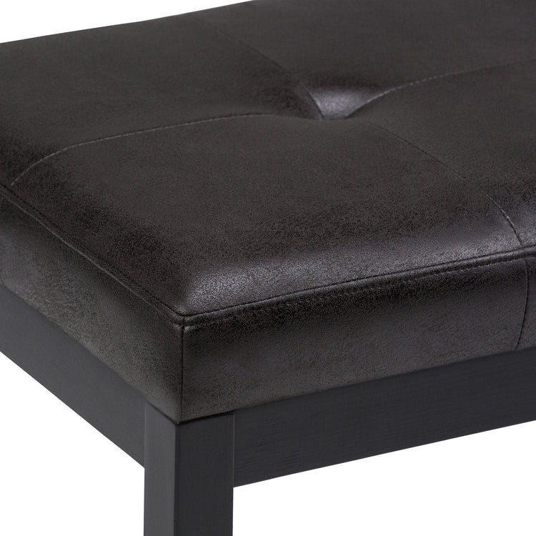 Distressed Black Distressed Vegan Leather | Lacey Tufted Ottoman Bench