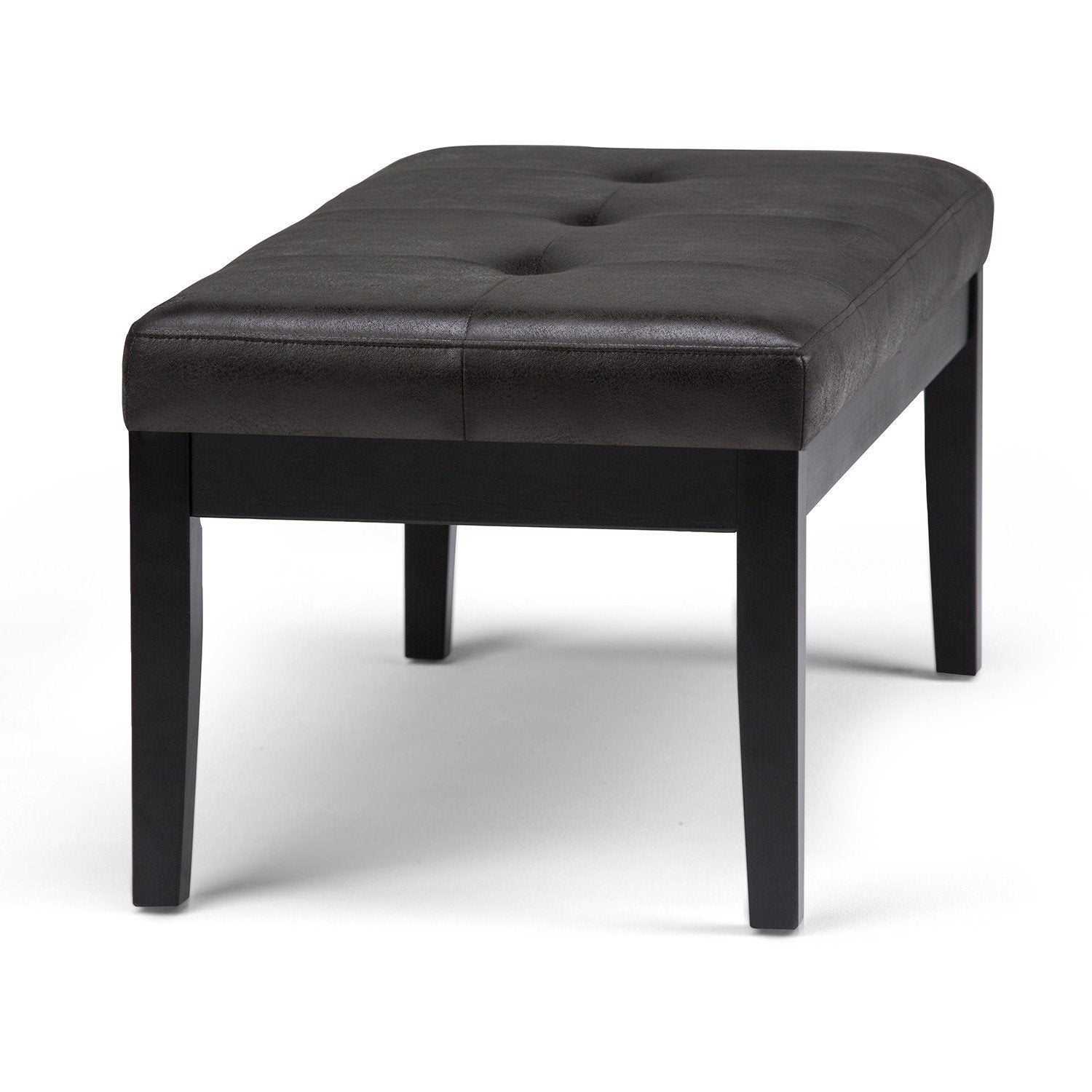 Distressed Black Distressed Vegan Leather | Lacey Tufted Ottoman Bench