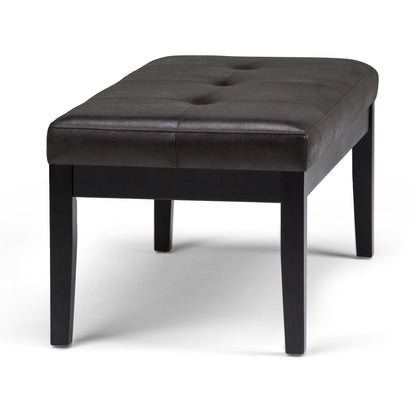 Distressed Black Distressed Vegan Leather | Lacey Tufted Ottoman Bench
