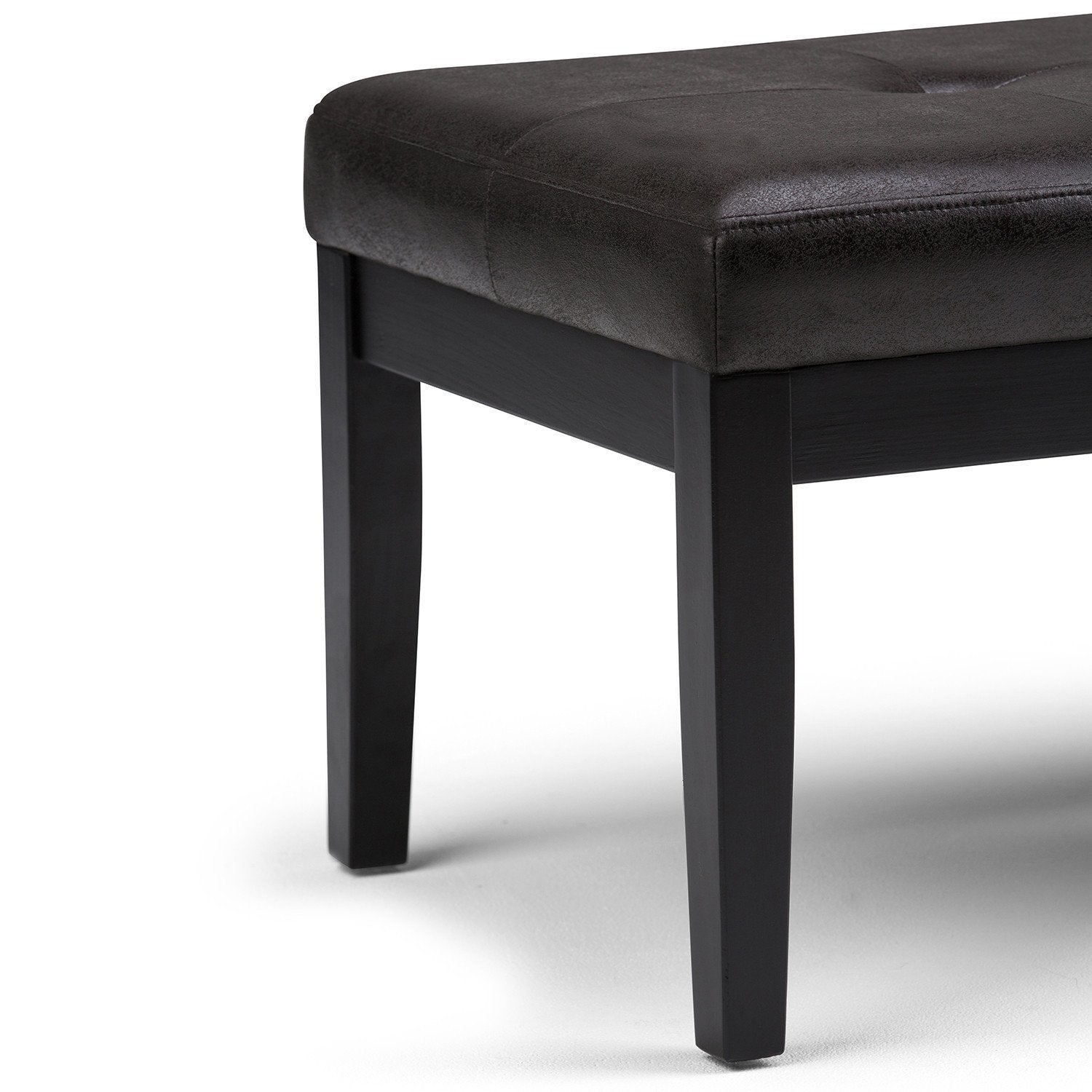 Distressed Black Distressed Vegan Leather | Lacey Tufted Ottoman Bench