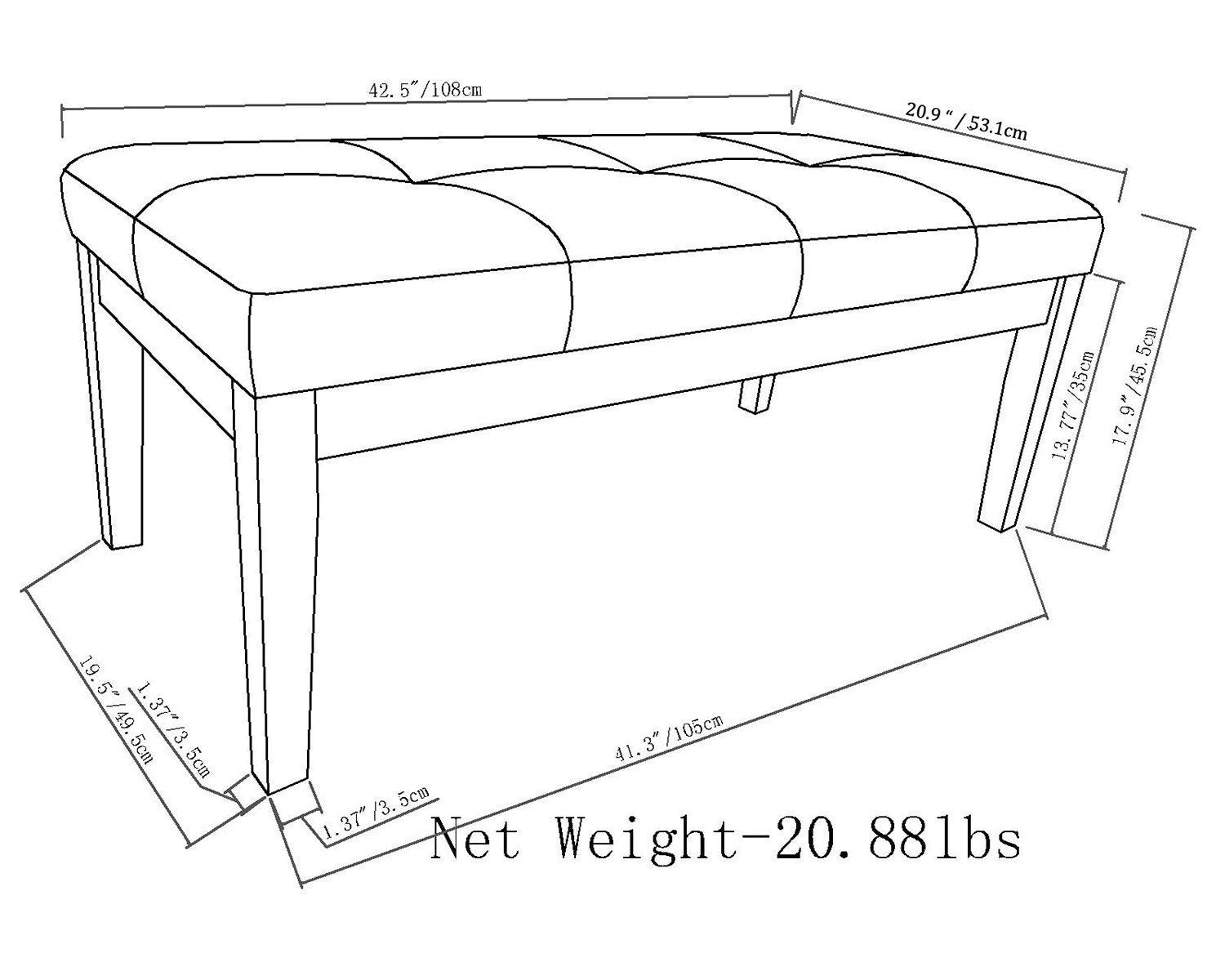 Distressed Black Distressed Vegan Leather | Lacey Tufted Ottoman Bench