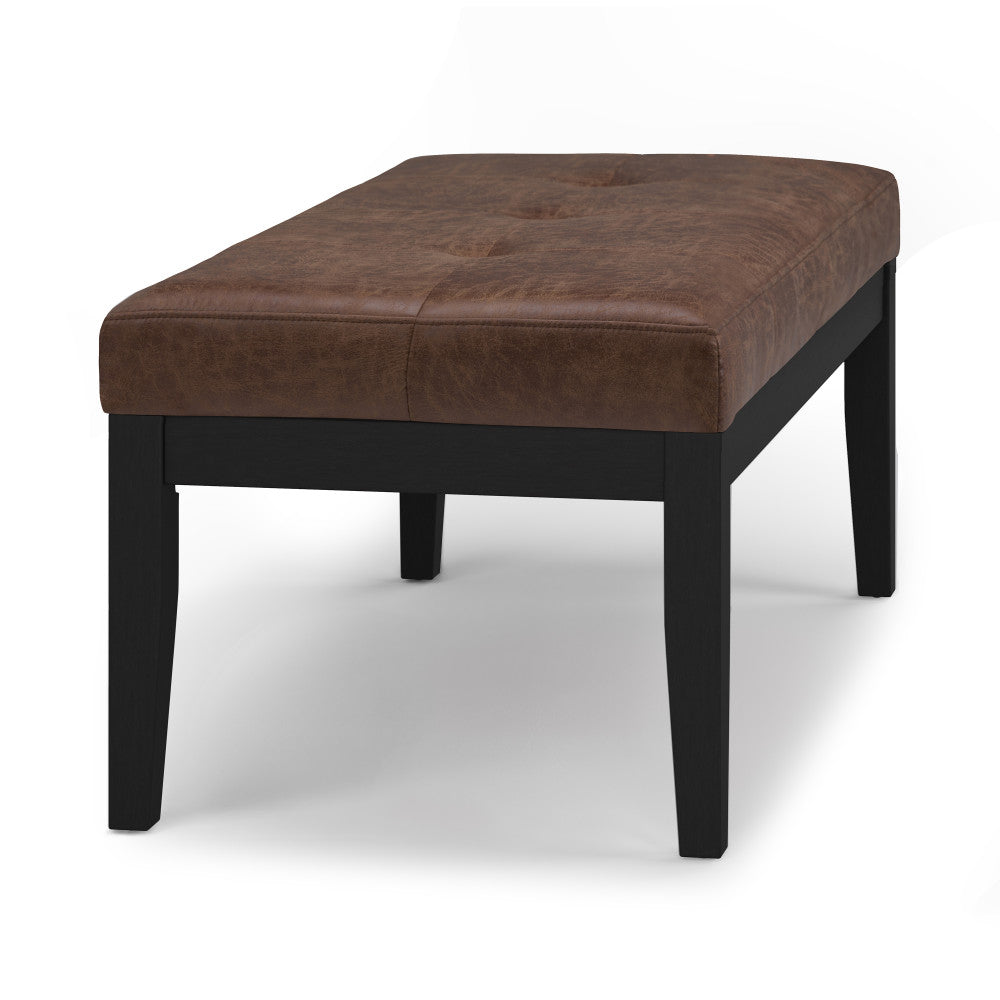 Distressed Chestnut Brown Distressed Vegan Leather | Lacey Tufted Ottoman Bench