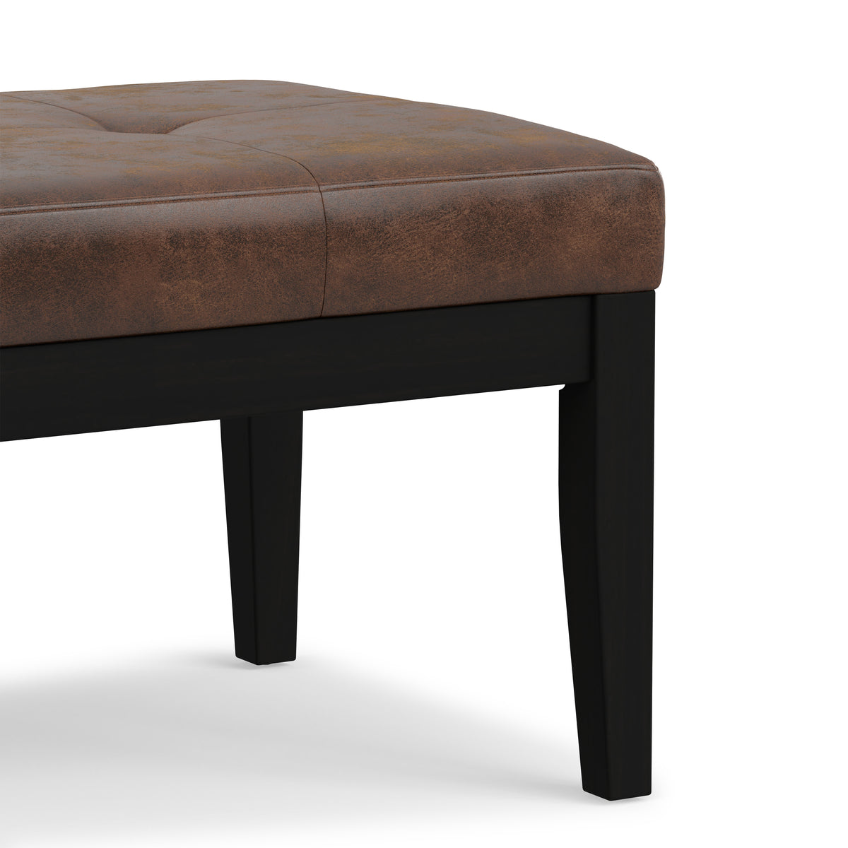 Distressed Chestnut Brown Distressed Vegan Leather | Lacey Tufted Ottoman Bench