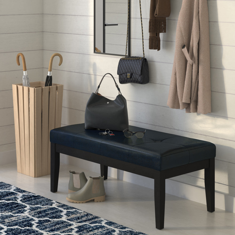 Distressed Dark Blue Distressed Vegan Leather | Lacey Tufted Ottoman Bench