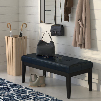 Distressed Dark Blue Distressed Vegan Leather | Lacey Tufted Ottoman Bench