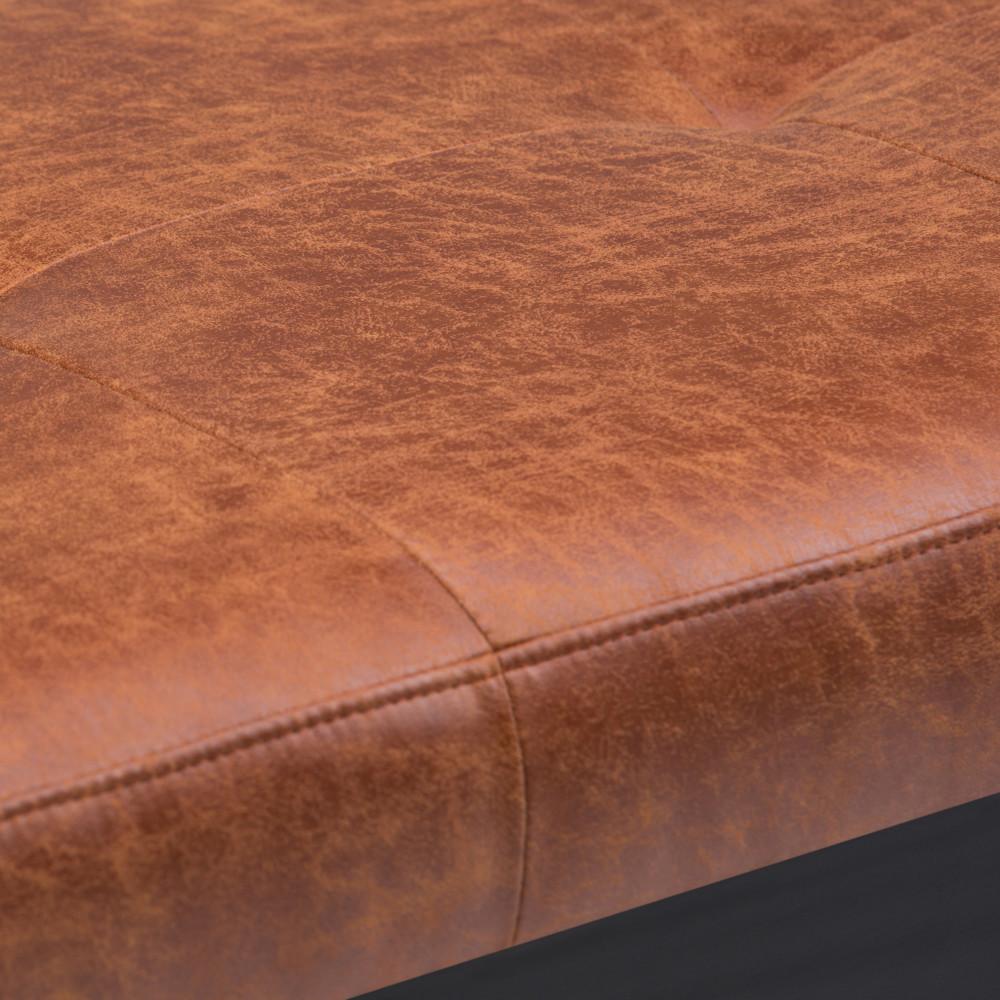 Distressed Saddle Brown Distressed Vegan Leather | Lacey Tufted Ottoman Bench