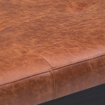 Distressed Saddle Brown Distressed Vegan Leather | Lacey Tufted Ottoman Bench