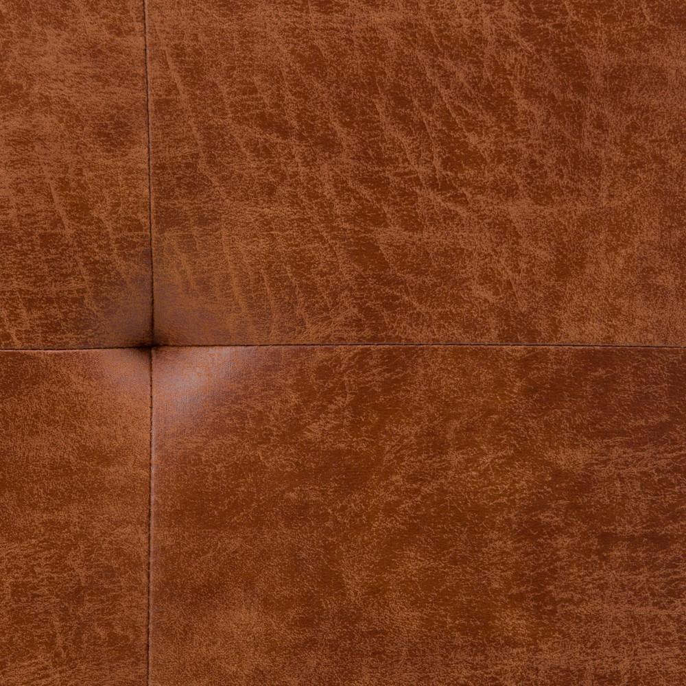 Distressed Saddle Brown Distressed Vegan Leather | Lacey Tufted Ottoman Bench