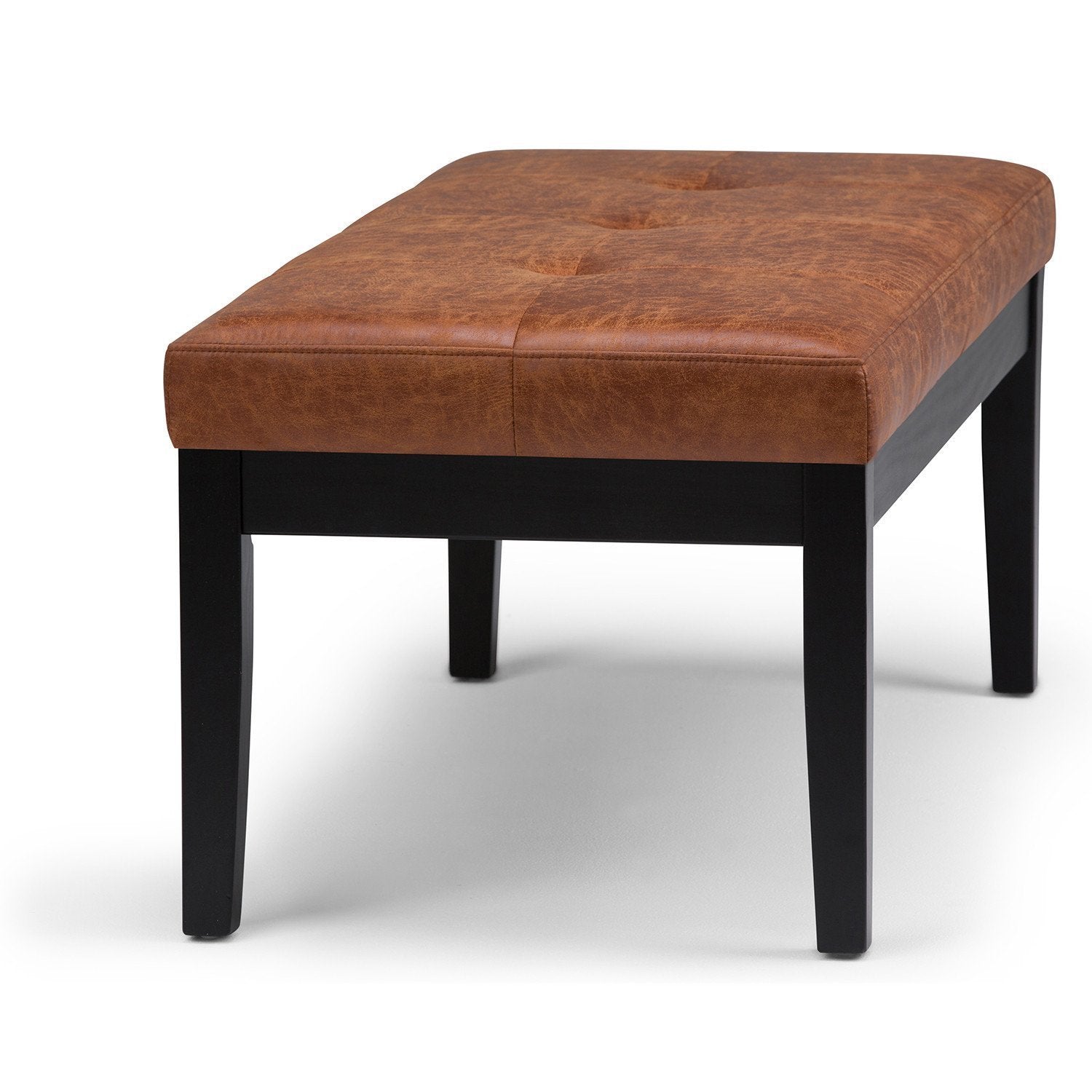 Distressed Saddle Brown Distressed Vegan Leather | Lacey Tufted Ottoman Bench