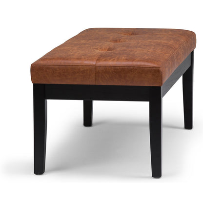 Distressed Saddle Brown Distressed Vegan Leather | Lacey Tufted Ottoman Bench