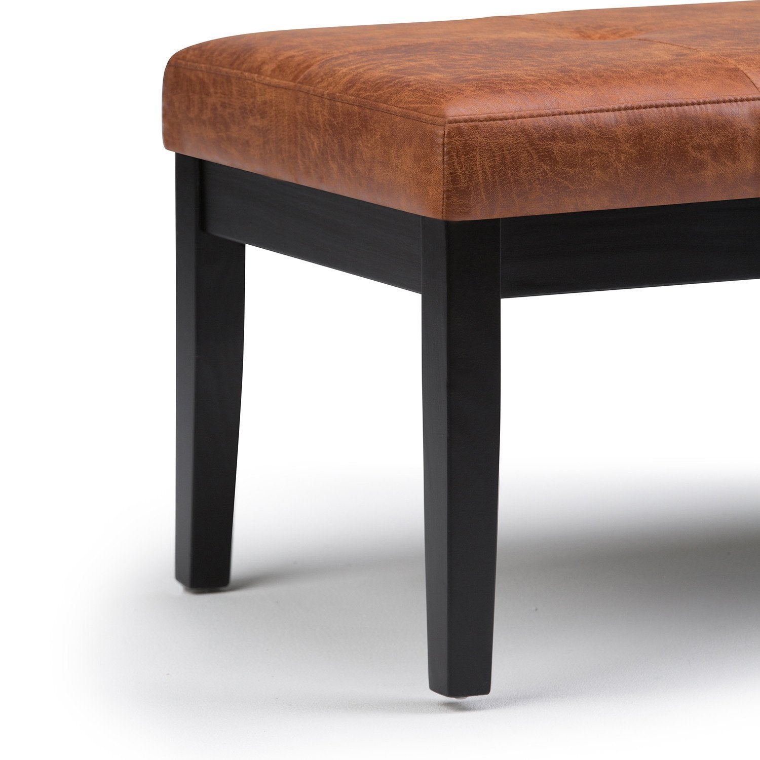 Distressed Saddle Brown Distressed Vegan Leather | Lacey Tufted Ottoman Bench