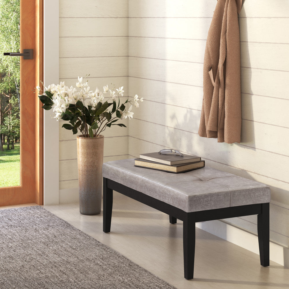 Distressed Grey Taupe Distressed Vegan Leather | Lacey Tufted Ottoman Bench