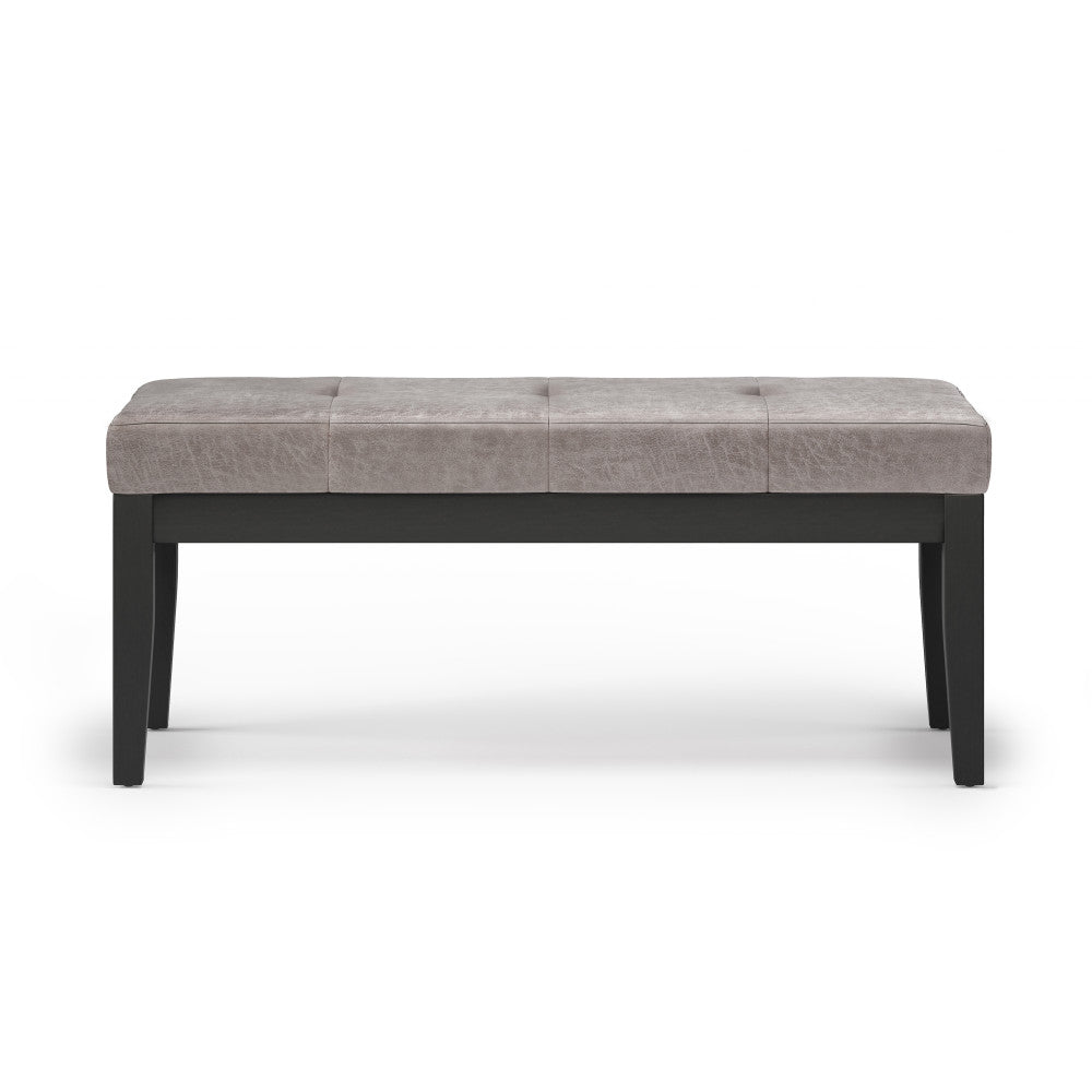 Distressed Grey Taupe Distressed Vegan Leather | Lacey Tufted Ottoman Bench