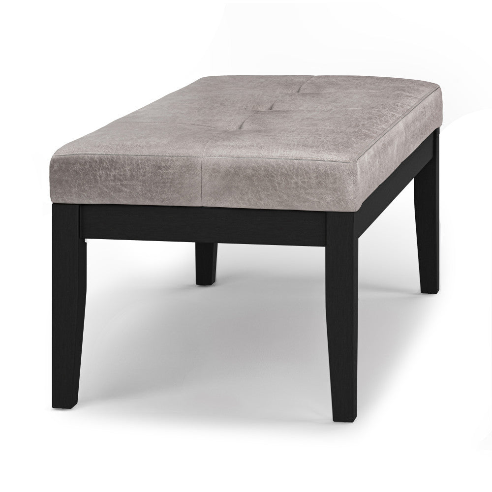 Distressed Grey Taupe Distressed Vegan Leather | Lacey Tufted Ottoman Bench