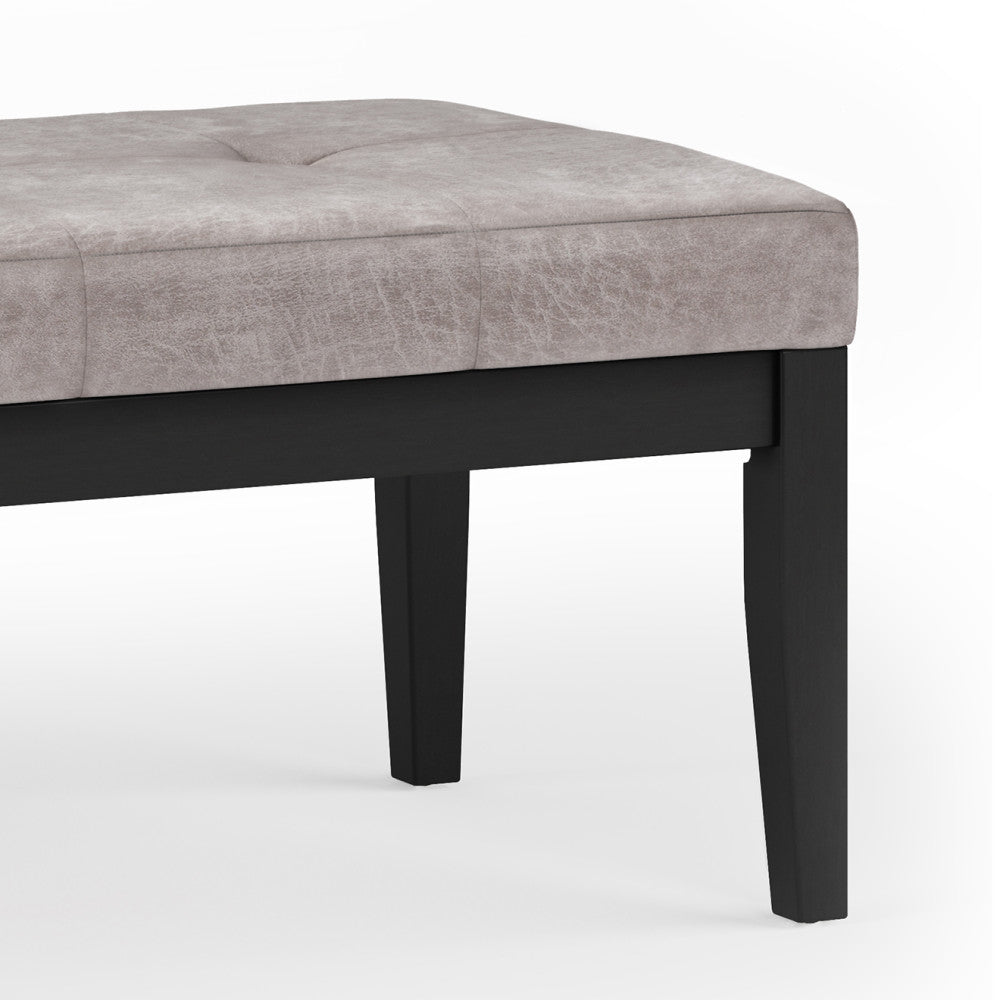 Distressed Grey Taupe Distressed Vegan Leather | Lacey Tufted Ottoman Bench