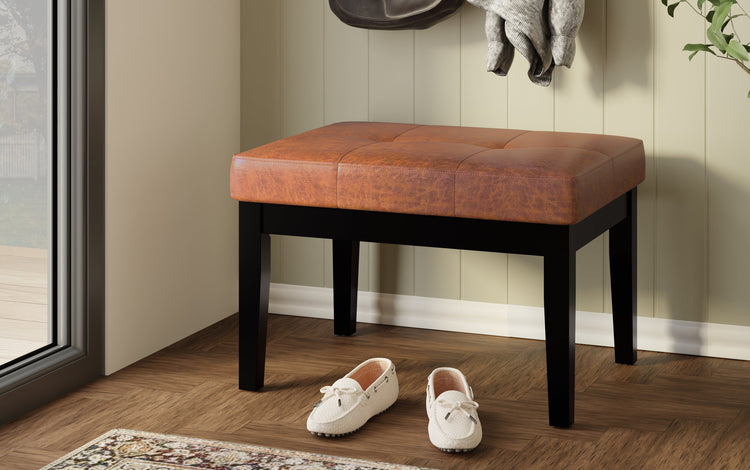 Lacey Small Tufted Ottoman Bench in Distressed Vegan Leather