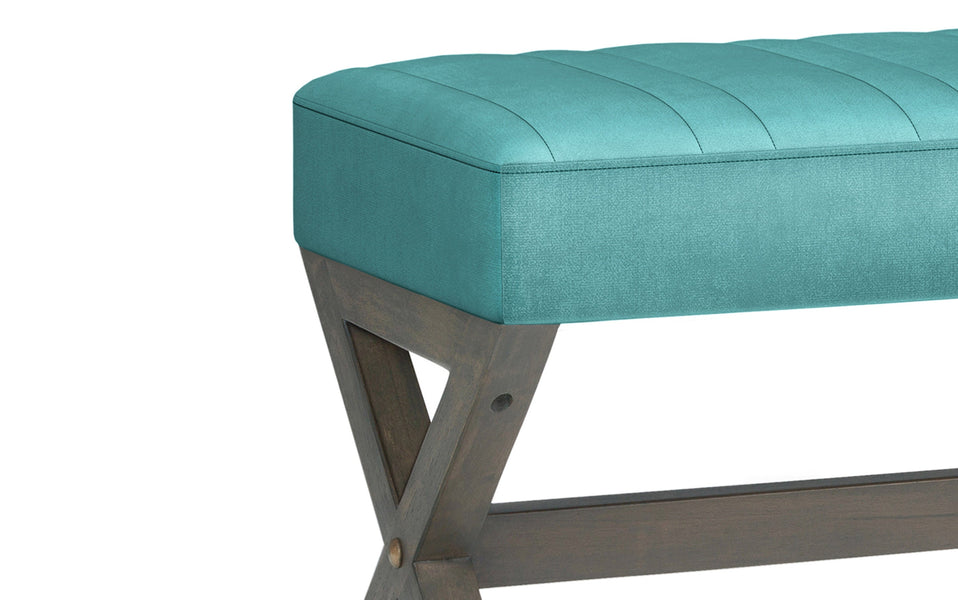 Aqua Velvet Fabric | Salinger Large Ottoman Bench