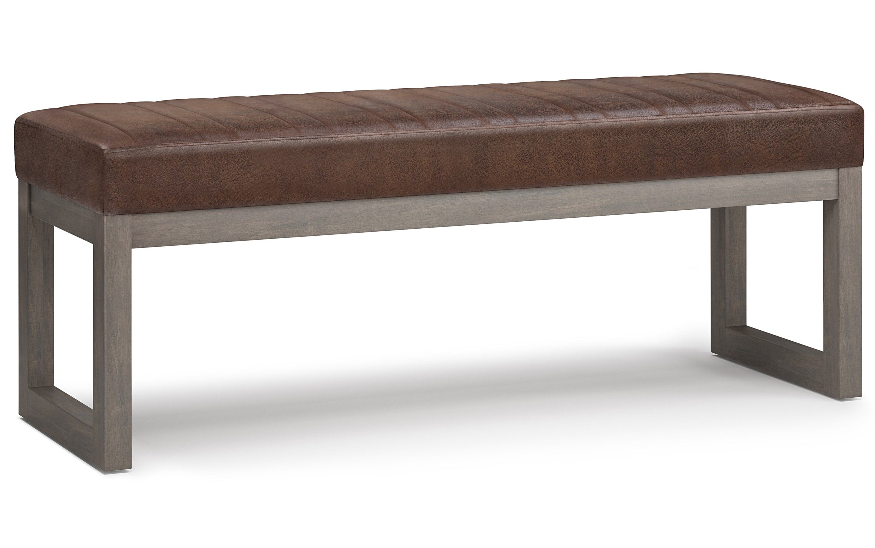 Distressed Chestnut Brown Distressed Vegan Leather | Casey Ottoman Bench