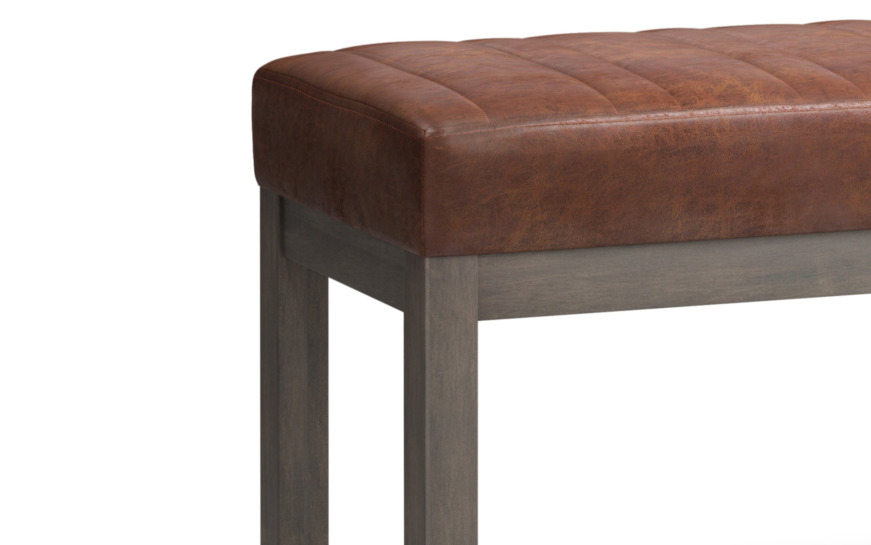 Distressed Saddle Brown Distressed Vegan Leather | Casey Ottoman Bench
