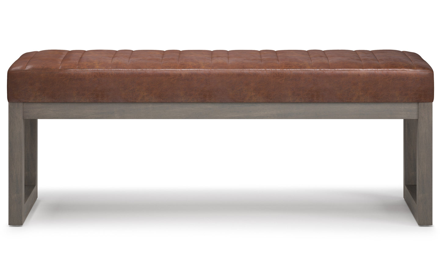 Distressed Saddle Brown Distressed Vegan Leather | Casey Ottoman Bench
